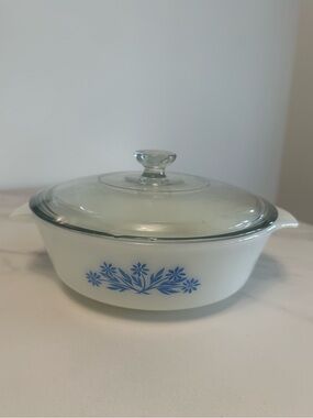 Vintage Fire King CorningWare Milk Glass “Blue Cornflower” Covered Casserole